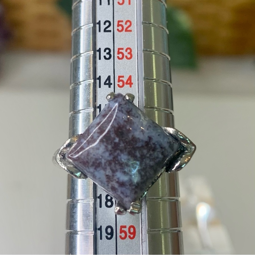 Purple Agate Jasper Silver Tone Statement Ring Size 7.5 Square Stone Gemstone - Picture 9 of 11